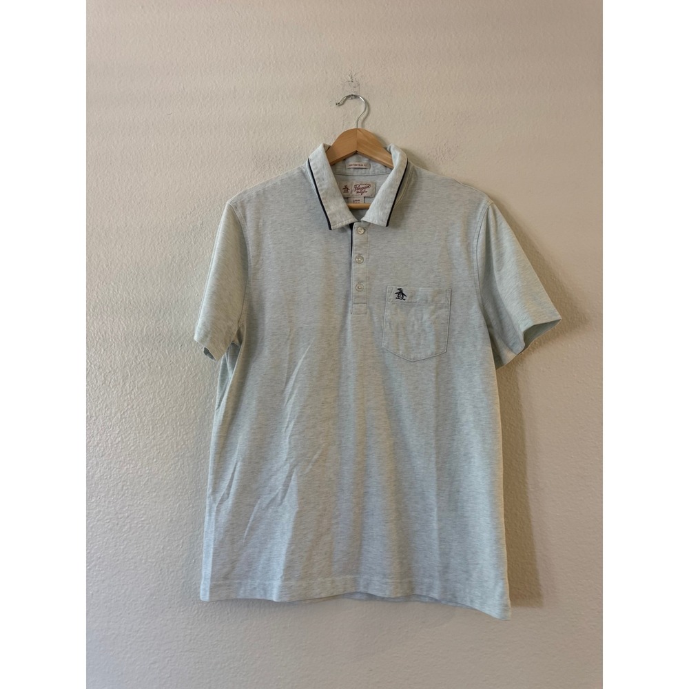 Original Penguin Polo Shirt Heritage Slim Fit Pocket Logo Large Green Excellent